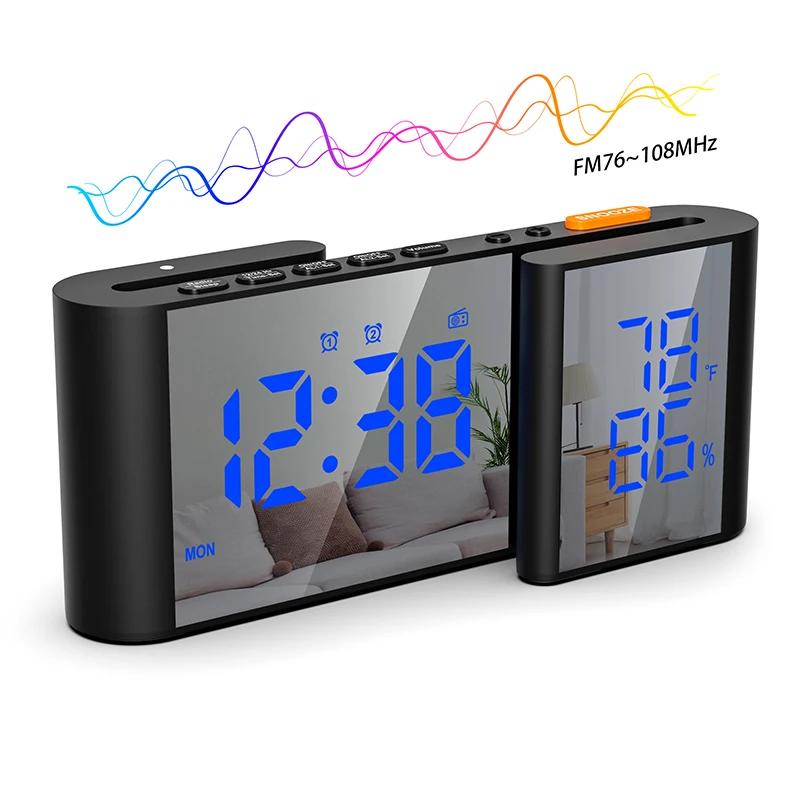 Sleek Bedside Alarm Clock Radio Large Dual Display Screen With Adjustable Brightness USB Port Sleep Timer FM76~108MHz FM Radio
