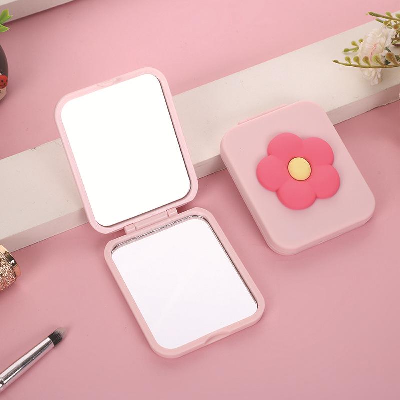Double-Sided Flower Foldable Mini Square Mirror for Female Students – Portable Dormitory Makeup Pocket Mirror