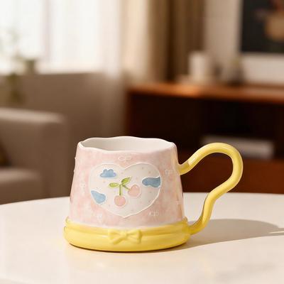 Underglaze Color New Single Cup Pastoral Cute Mug with Handle Water Cup Strawberry Cherry Ceramic Cup High Appearance