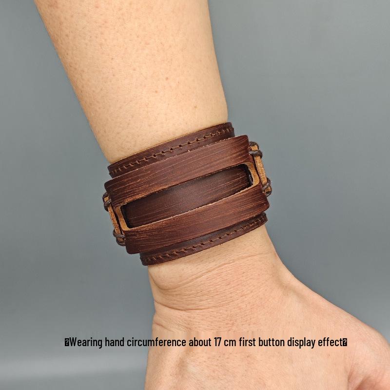 

Преувеличенный Широкий Ретро Потертый Браслет из Коровьей Кожи для Мужчин - Европейско-Американский Стиль темно-коричневого