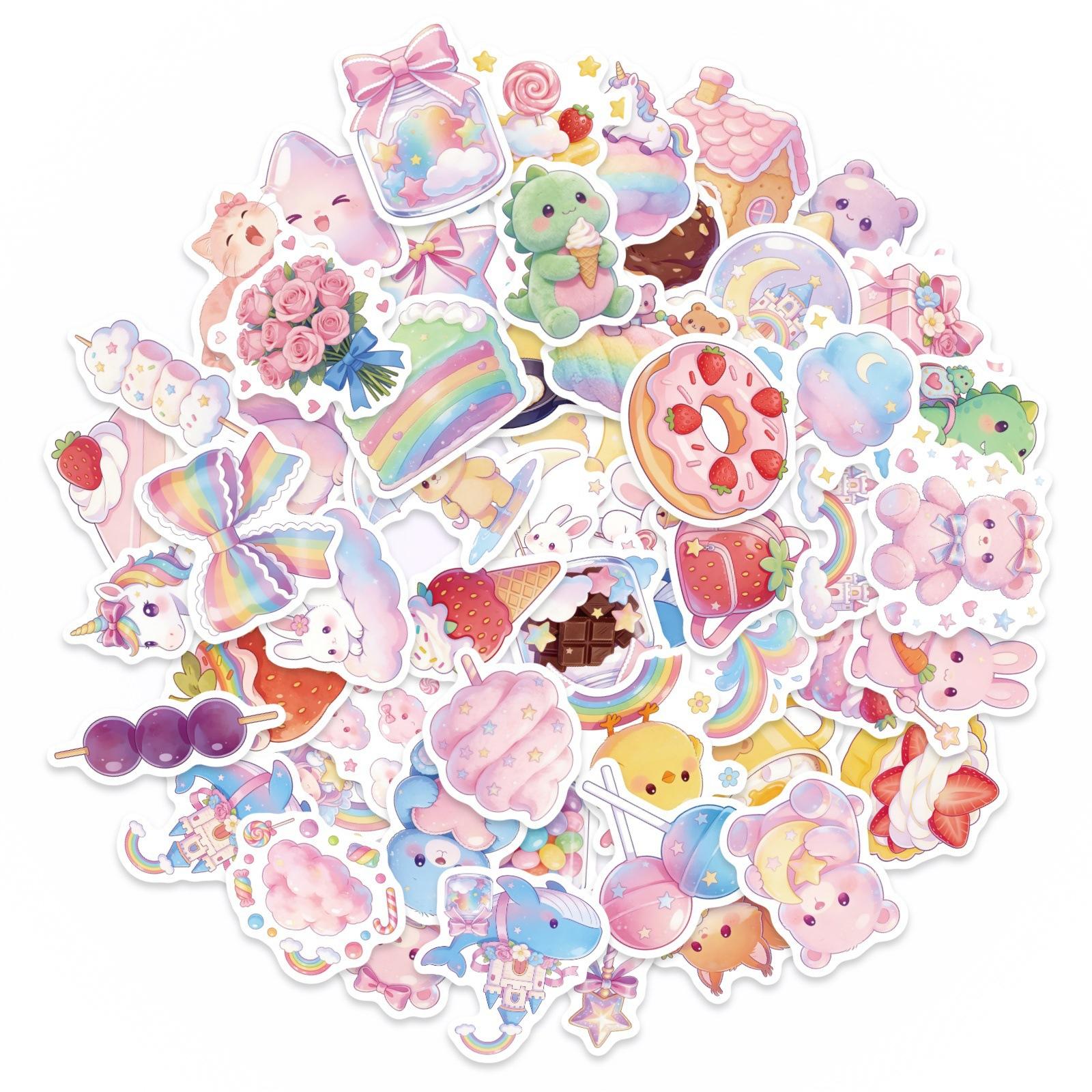 

56 Pink Candy Stickers Pack Creative Cute Dessert Hand Account Notebook Material Children S Stickers