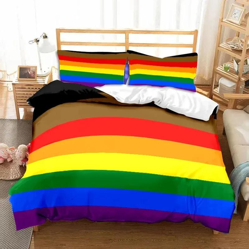 

LGBT Rainbow Pride Striped Duvet Cover Set Full King Size,love Is Love Hearts Rainbow Bedding Sets,soft Colorful Comforter Cover 70x133cm