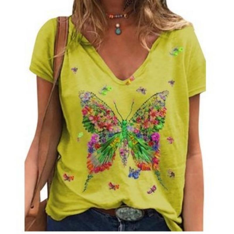 

Европейская и американская 3D-принтованная летняя новая футболка с бабочкой, свободная повседневная женская футболка 5XL