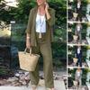 2-teiliges Damen-Outfit mit Revers, langen Ärmeln, Knopfverschluss, Hemd mit hoher Taille, geradem, weitem Bein und langen Hosen
