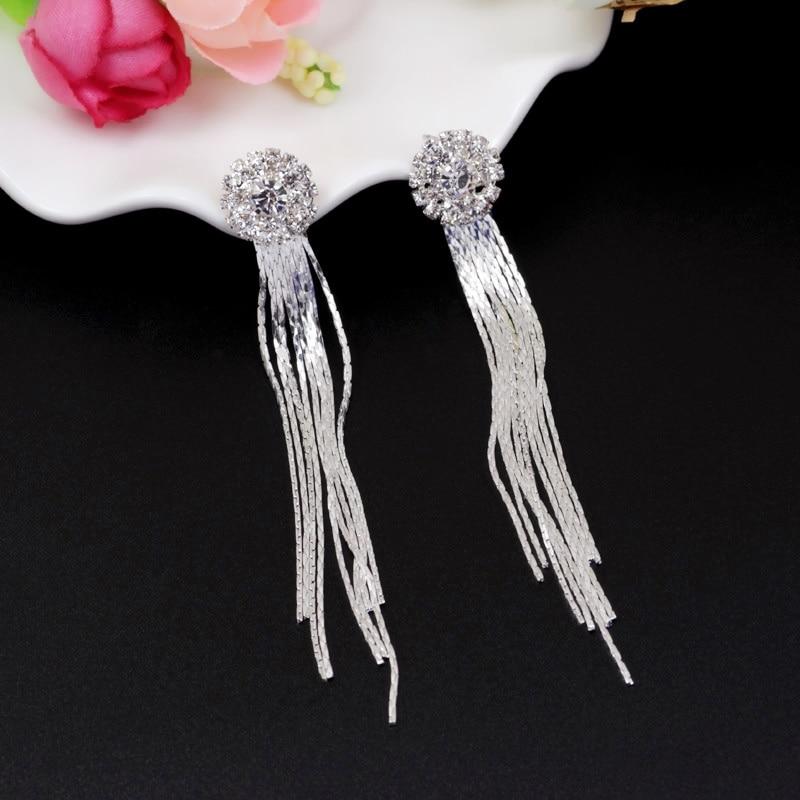 Korean Stylish Fashionable Jewelry Personality Women Temperament Crystalline Tassel Earrings Bridal Earrings Long Earrings OorbellenFashion Jewelry