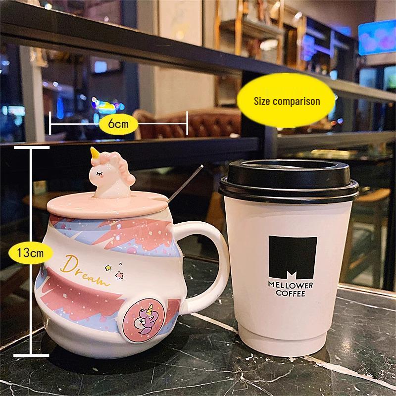 Ceramic Unicorn Mug - Rainbow Spiral Coffee Cup with Lid & Spoon, Cute for Girls