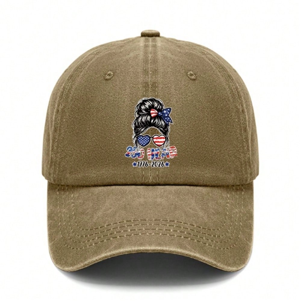 [250Th Anniversary Baseball Cap] Unisex Patriotic Messy Bun Print Adjustable Sun Hat For Women Men, Vintage Washed Style Outdoor Sports Accessory For