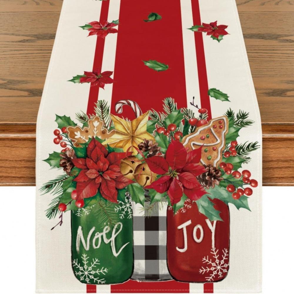 Festive Snowman Christmas Tree Table Runner Home Kitchen Dining Tablecloth for Party Decoration