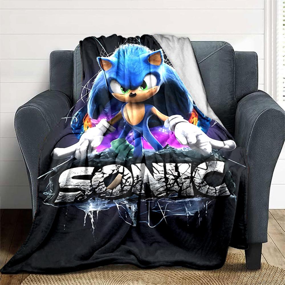 1pc Sonic Blanket Lightweight Flannel Throw for Sofa Bed Travel Camping Livingroom Office Couch Chair