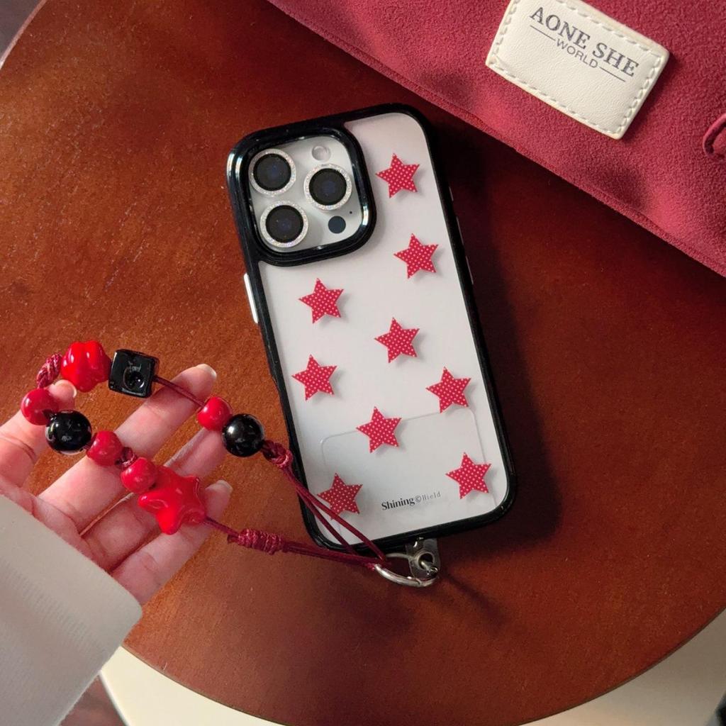 Red Polka Dot Five-Point Star Phone Case for iPhone 13-17 Pro/Pro Max