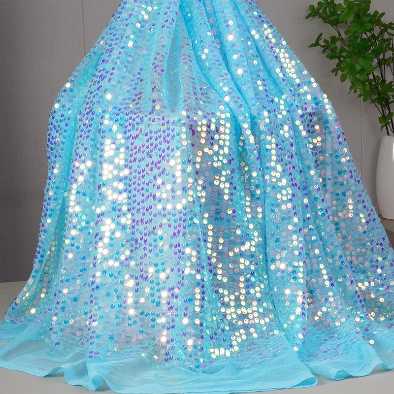 Barevná Duhová Lesklá Kusová Gradientní Látka 6mm Flitrová Vyšívaná Látka Párty Kostým Šaty Pozadí Obalová Síťovina