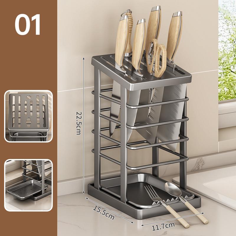 Stainless Steel Knife Holder Space Saving Knife Rack with Slots Storage Rack Multi-Function Knife Holder Storage Rack Dish Rack