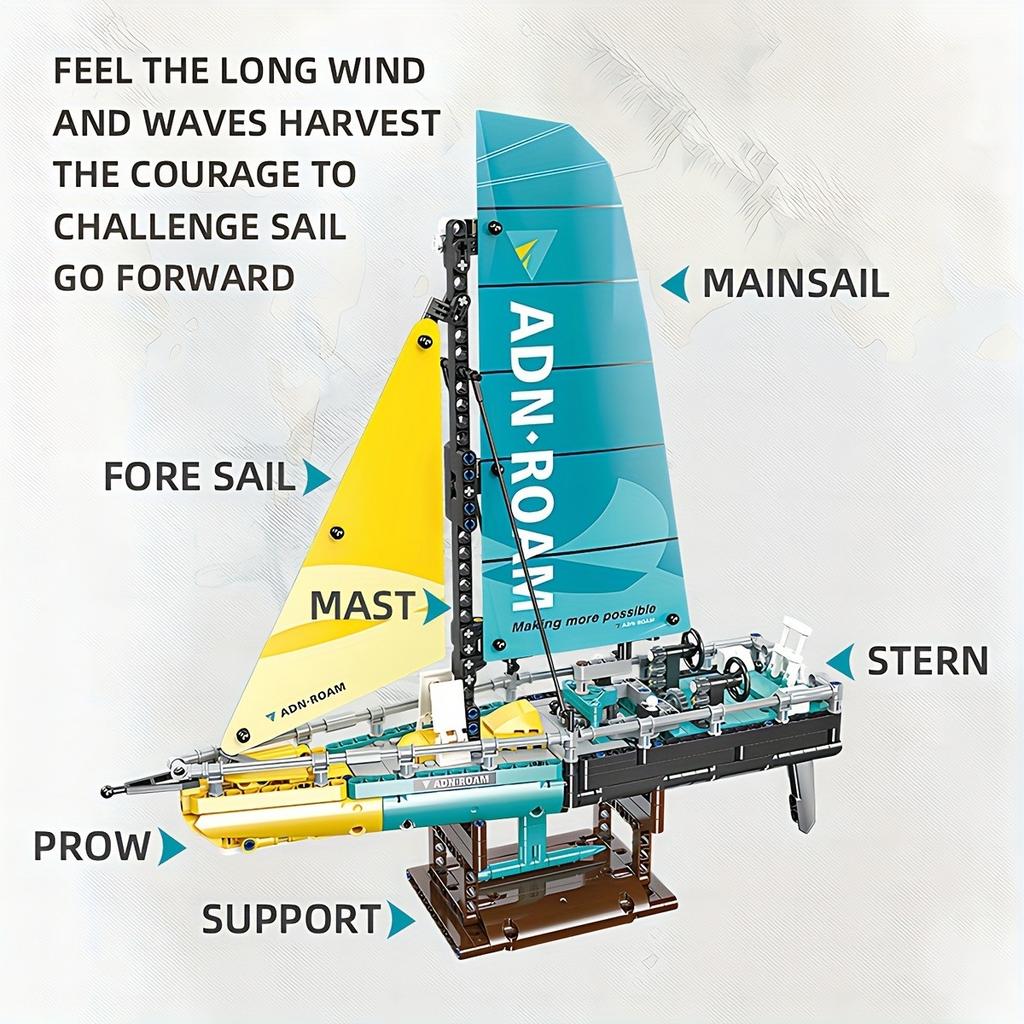 Sailboat building block set, creative building block model ornament, with support stand, suitable for gifting and collection.