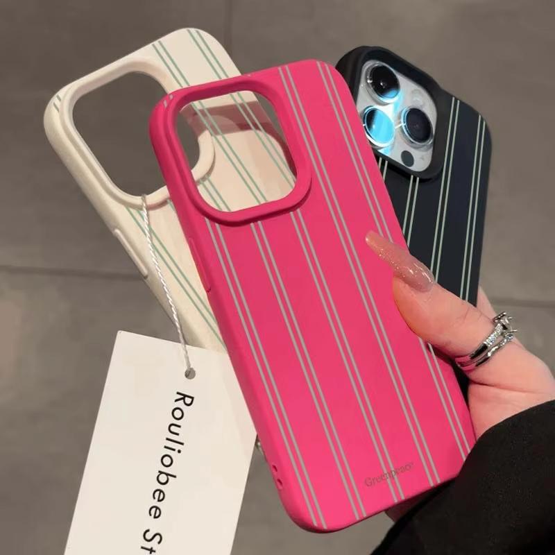 Custodia per Telefono con Strisce Verdi e Motivo Litchi Per iPhone 17 16 15 14 13 12 11 Pro Max XS X XR 16 Plus 16e Cover in Silicone Antiurto