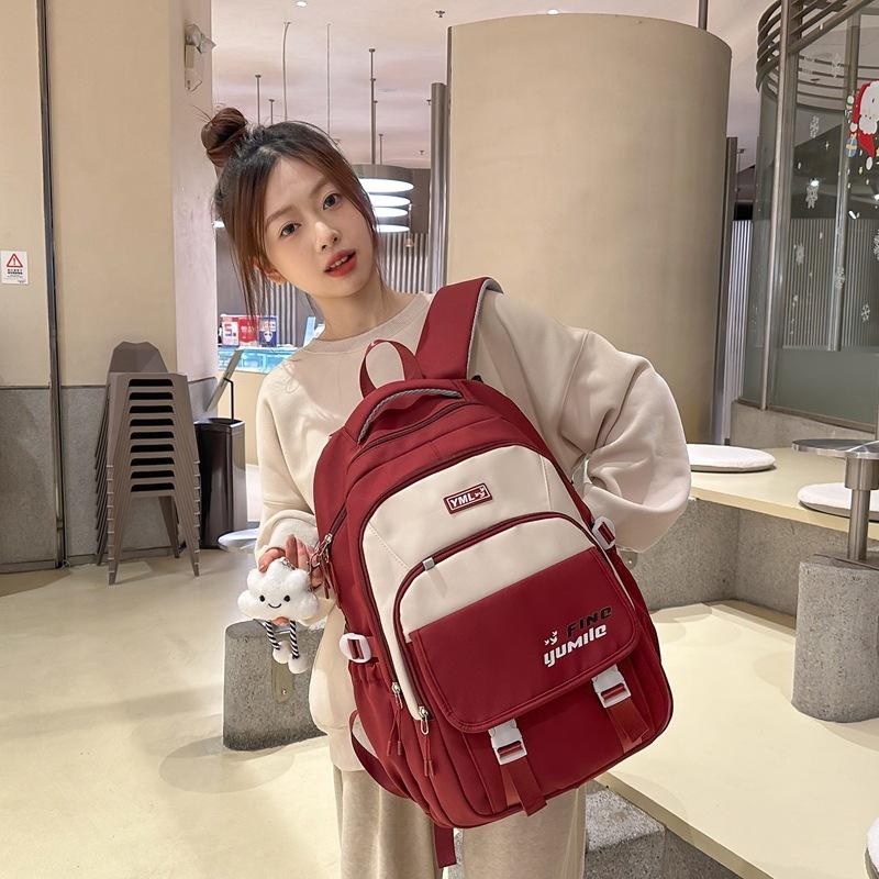 Schoolbag Trendy Versatile Color Matching Backpack Women's Lightweight Simple Large Capacity Junior and High School Student School Bag Short Trip
