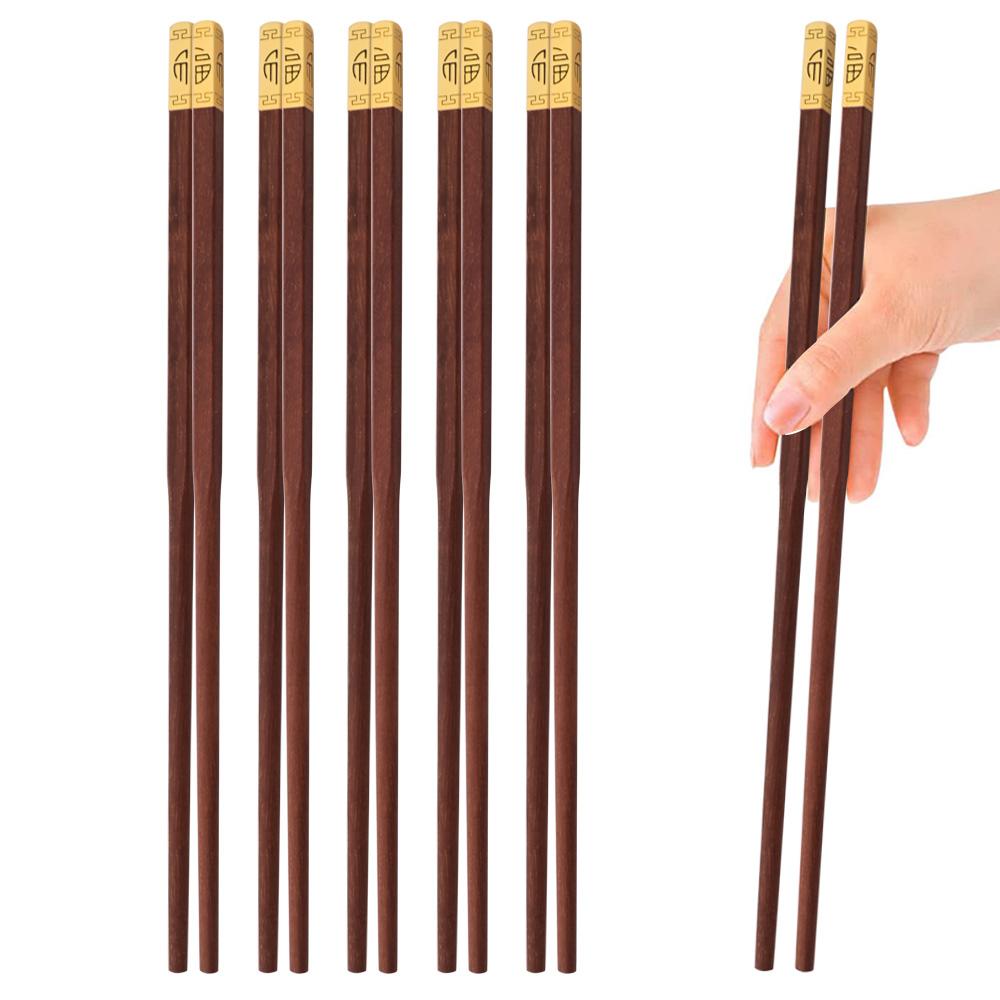 5 Pairs Chinese Chopsticks Reusable Japanese Sushi Chopsticks Household High Grade Healthy Red Wood Chopsticks Set