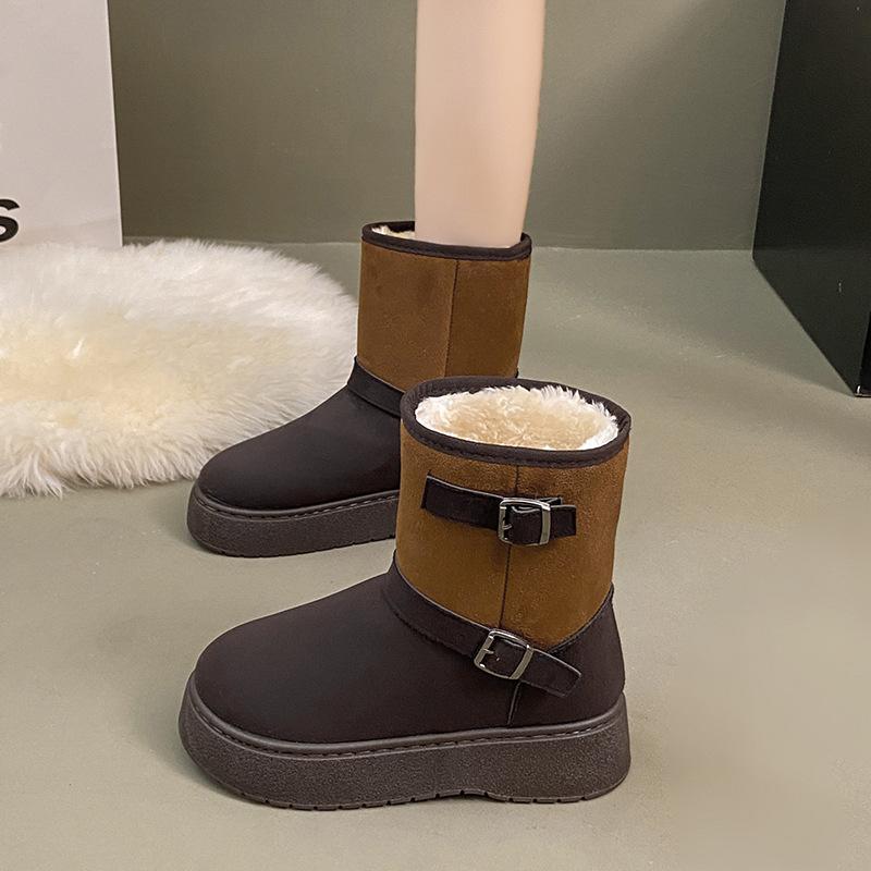 Women's Snow Boots Winter Waterproof Fur Lined Platform Sole Slip Resistant Short Warm Anti-Slip Flat Shoes Non-Skid Casual