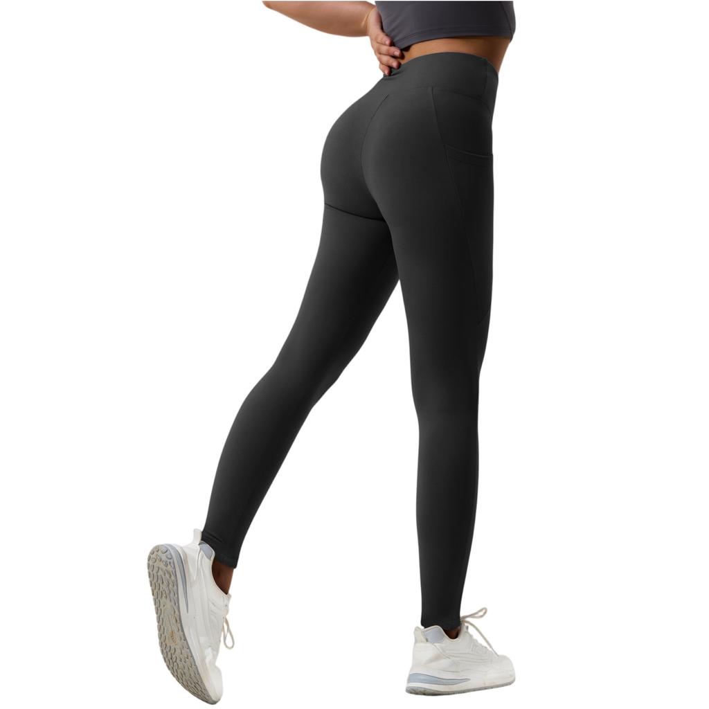 Fashion Women's High Waist Pocket Sports Yoga Pants Cross-border Warm Leggings