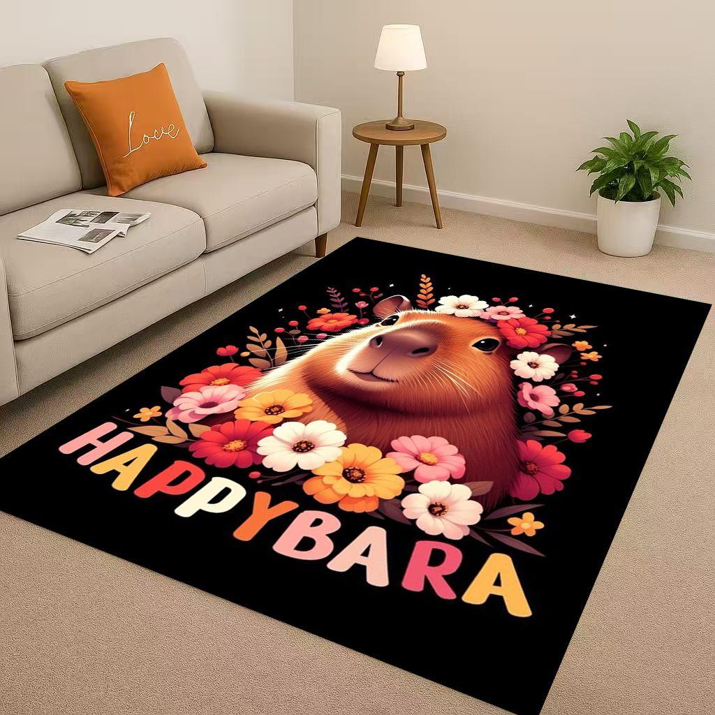 Kawaii Capybara Kunst Cartoon Wohnzimmer Rutschfester Teppich Weicher Teppich für Schlafzimmer Spielzimmer Sofa, Leicht zu Reinigen Heimdeko Fußmatte