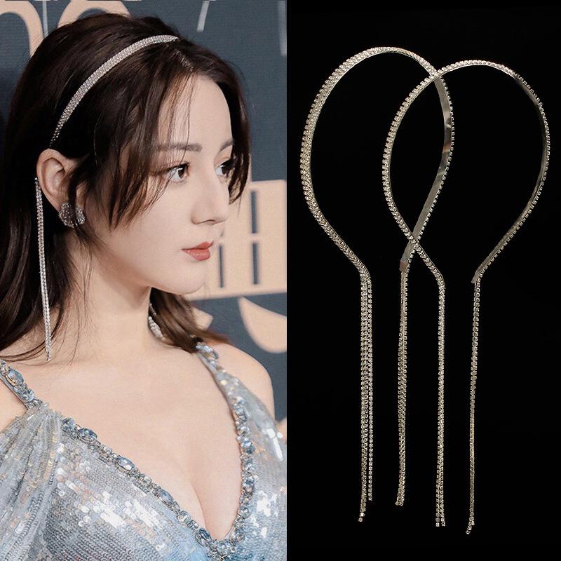 

Dilireba Style Rhinestone Tassel Headband with Versatile Back-Hanging Hair Clip