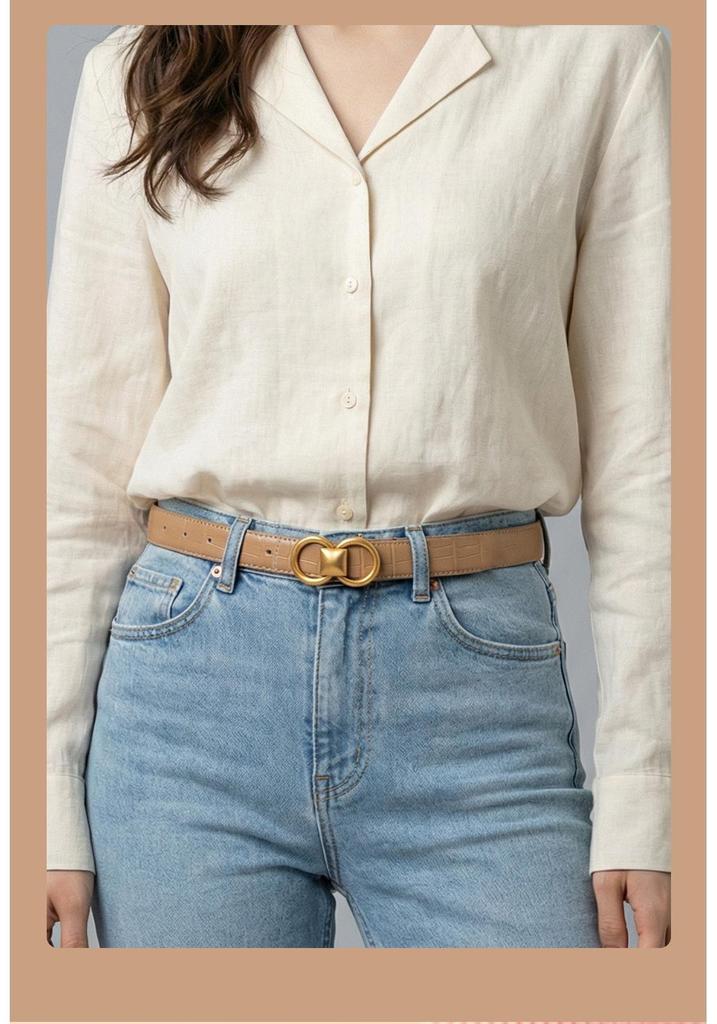2026 Women's Smooth Buckle Leather Belt: Two-Layer Cowhide, Casual Versatile High-End Waist Cincher