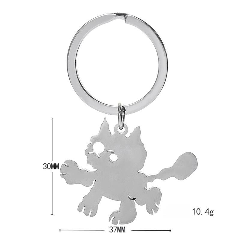 Fluffy Cat Stainless Steel Keychain Cute Cartoon Design Fashion Student Bag Pendant Practical Daily Keyring