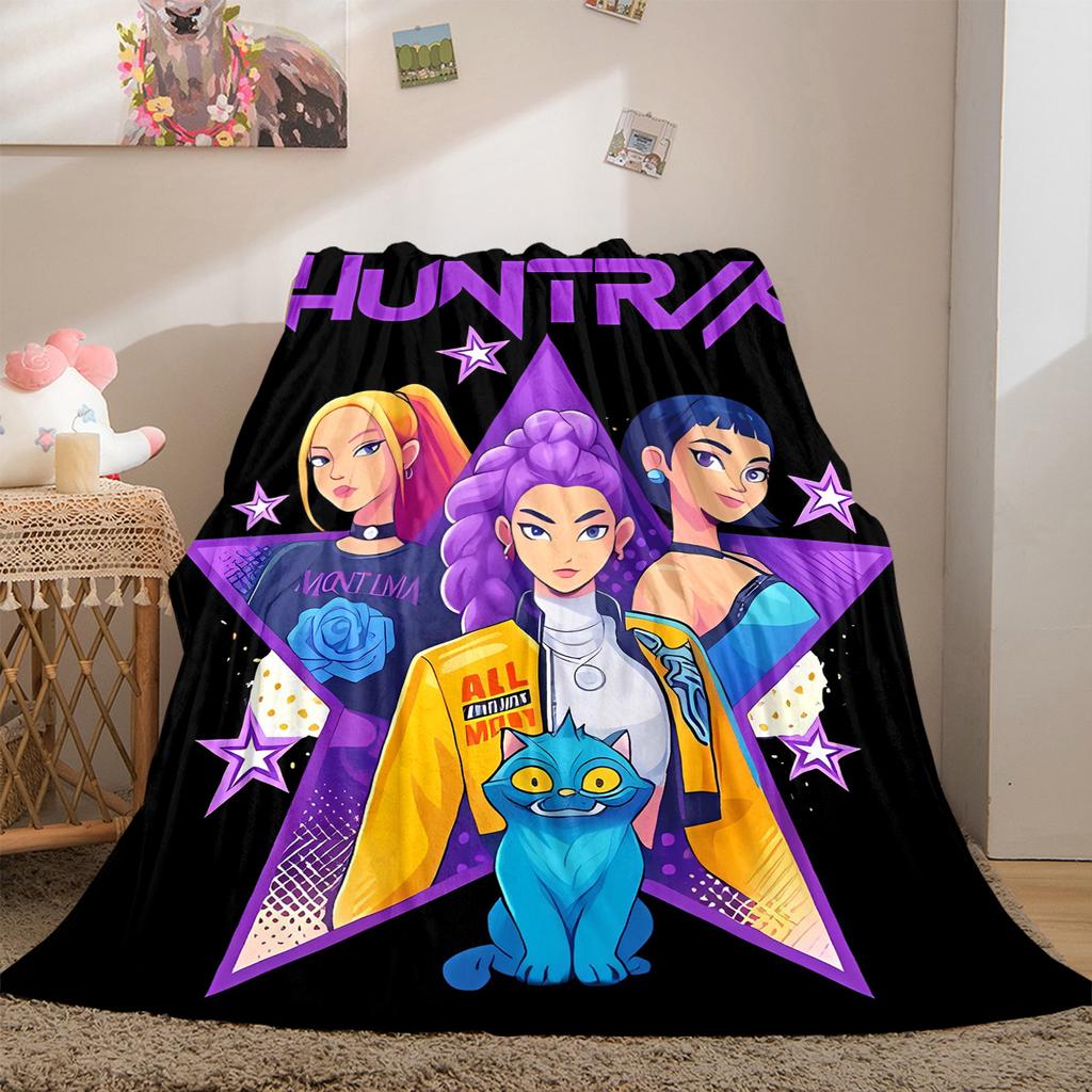 KPop Demon Hunters Cartoon Soft Flannel Blanket, Print for Bedrooms Sofas Beds, Suitable for Travel -HYQ9