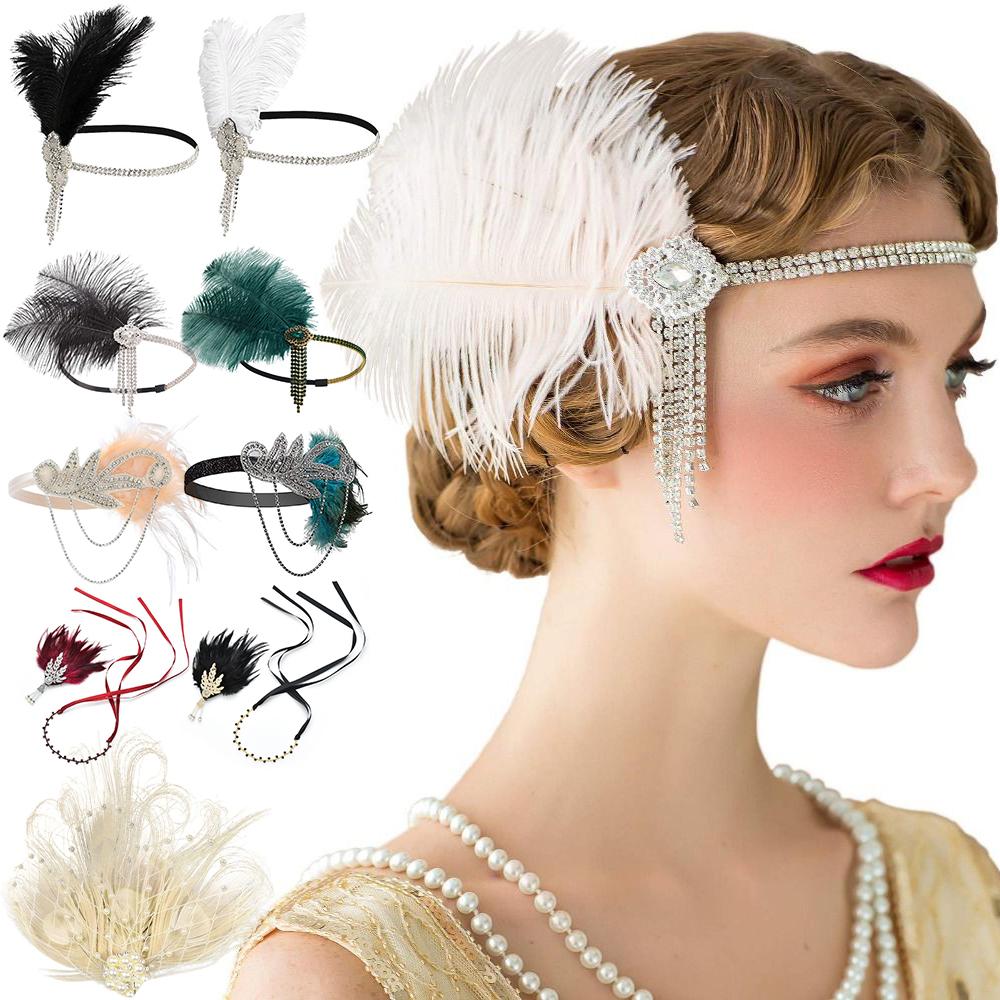 1920s Headband Vintage Bridal Great Gatsby Flapper Party Headpiece Accessories Headband Costume Props beaded headband Chain