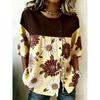 Women's Spring Summer 3D Printed Button Front Drawstring Trendy Patch Blouse, Red Black Geometric Leopard Paisley Print Top