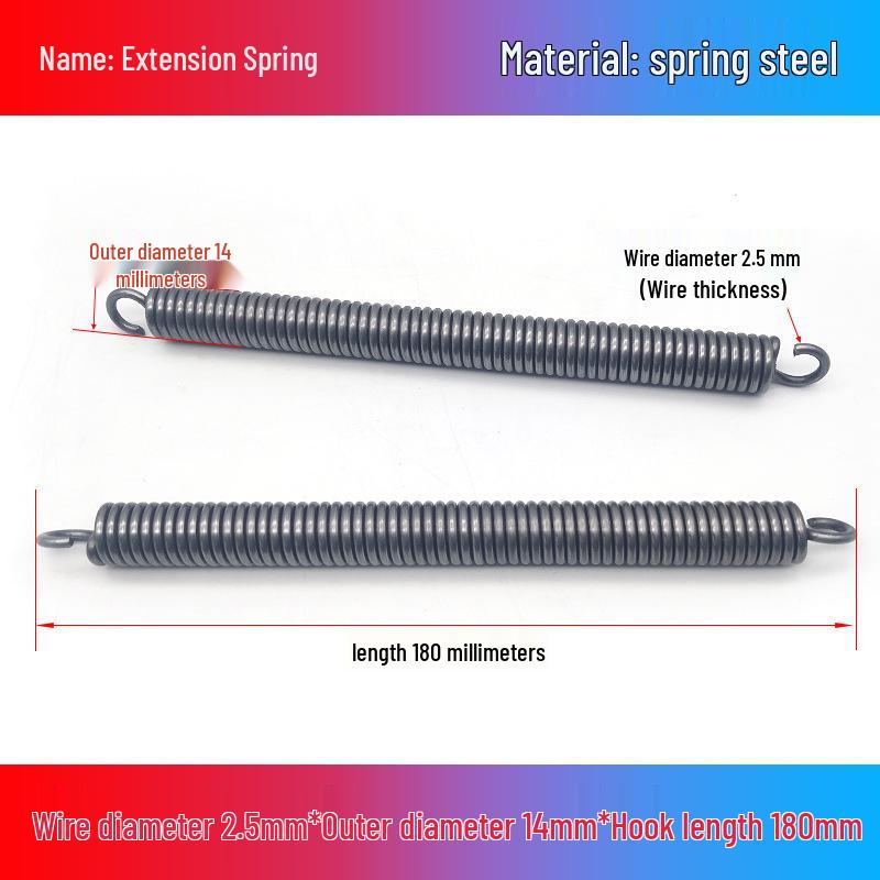 

Жовта пружина натягу з гачками для дверцят духовки: Діаметр дроту 2,5 мм, Зовнішній діаметр 14-22 мм, Довжина 45-350 мм.