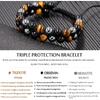 HASKARE Triple Protection Bracelet for Men - Genuine Tigers Eye Black Obsidian Hematite 8mm Natural Stone Beads Stretchy Healing Crystal Jewelry,
