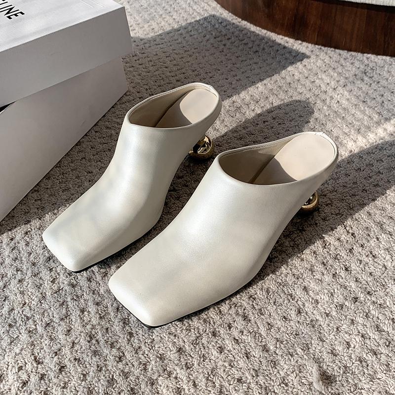 Fashion Aphixta 6.5cm High Heels Elegant Women Slides Square Toe Shallow Summer Dress Slides Sexy Metal Strange Style Heels Shoes Size42