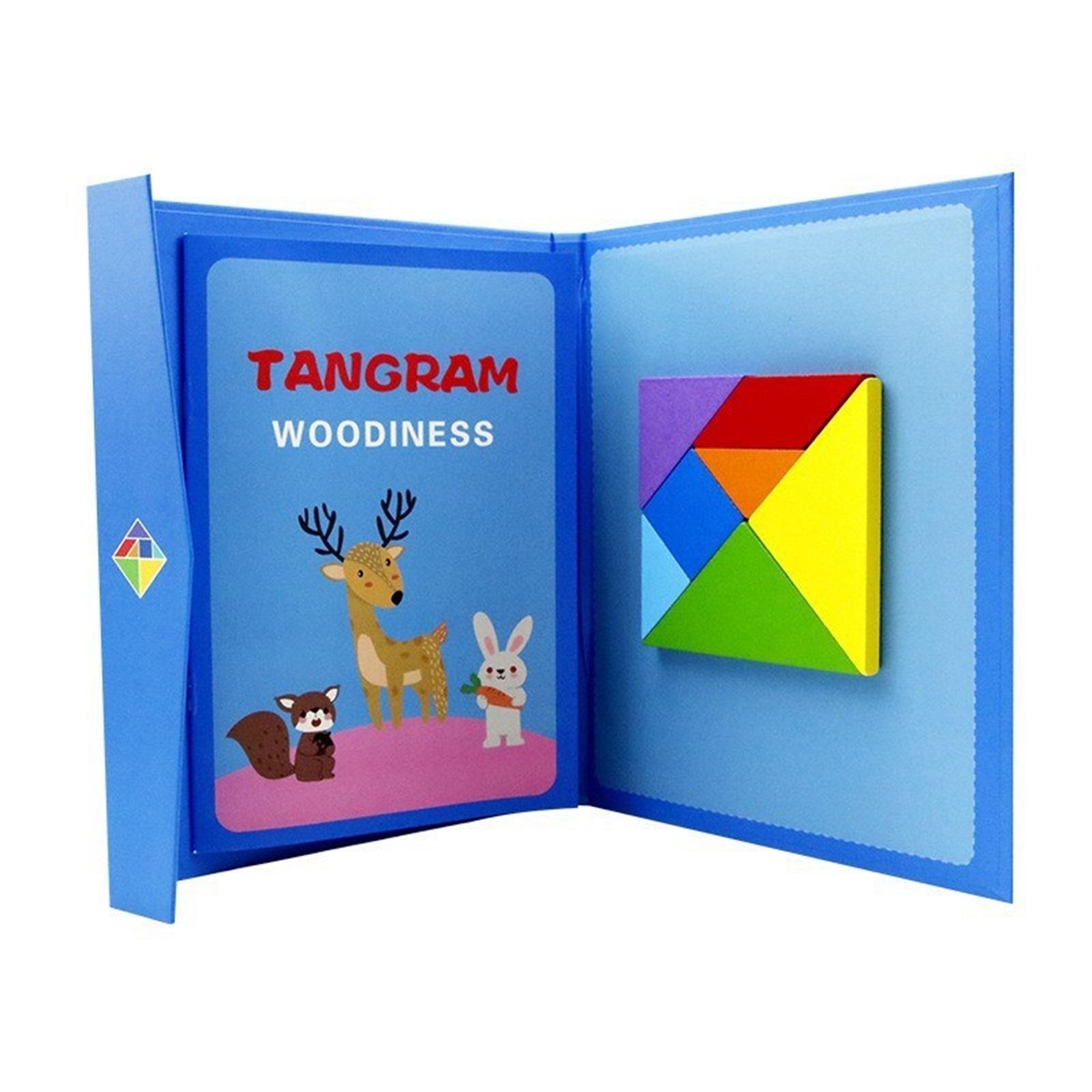 Wooden Magnetic Tangram Puzzle Set for Children Educational Toy Preschool Early Learning Cognitive Development Wooden Shape Puzzle Board One Size синий