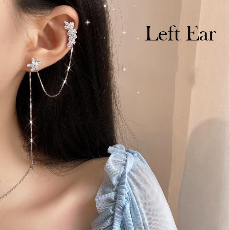 1PC New Arrival Crystal Trendy Water Rhinestone Flower Tassel Earbone Clip  Earrings  Long pendant  Female Elegant Zircon