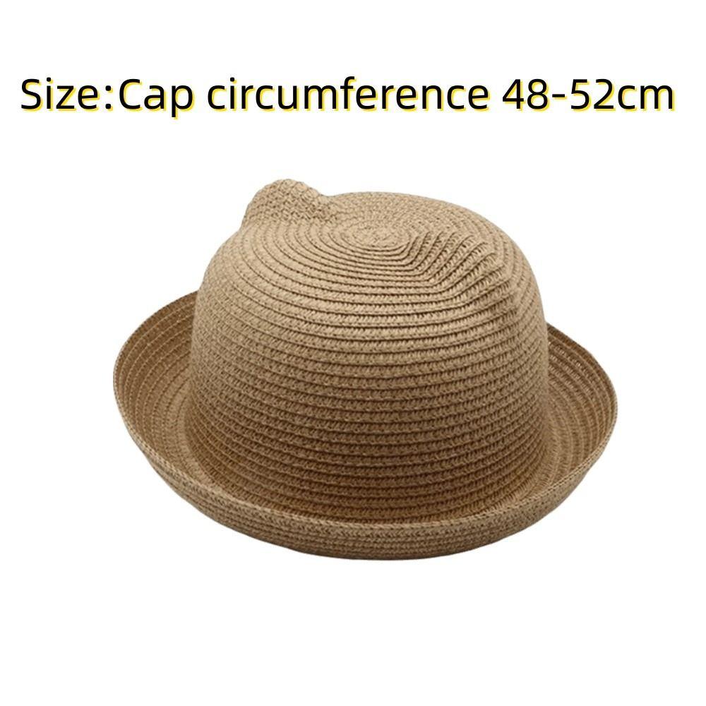 Nuovo Cappellino da Bambino con Orecchie Rete di Paglia Protezione UV Cappello da Sole da Spiaggia Traspirante Cappellino da Baseball Estivo