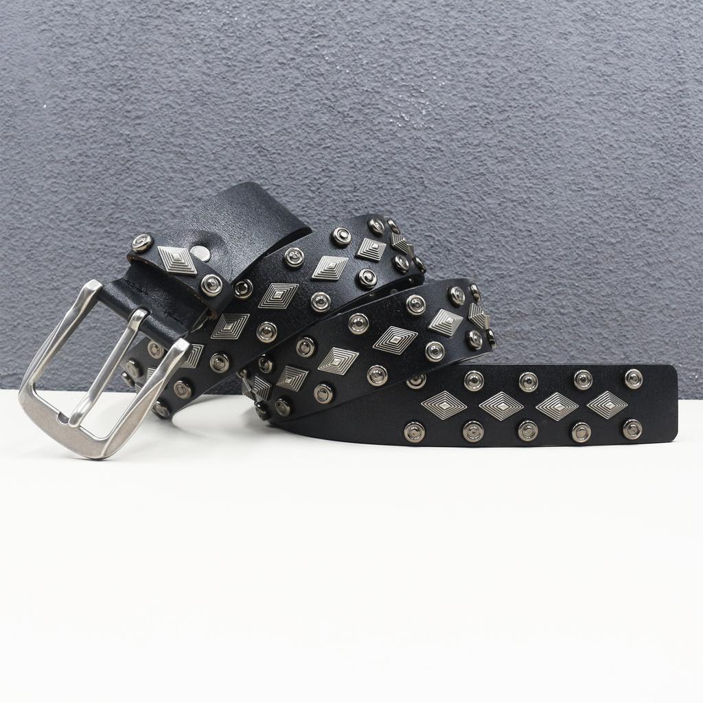 Belt Western Rivet Belt Genuine Leather Diamond Accessories Gothic Heavy Industry American Belt