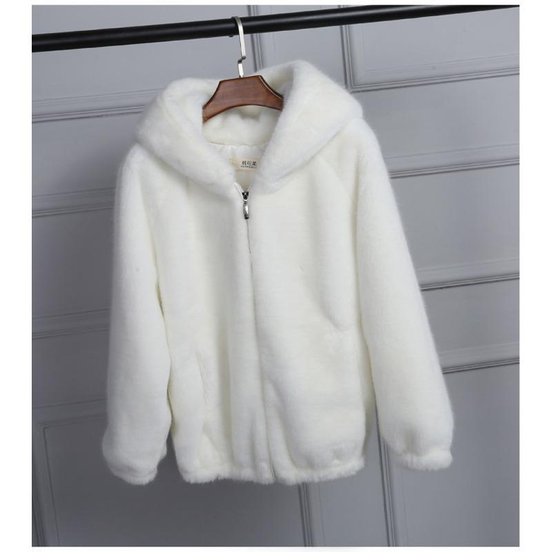 Loose Autumn and Winter New Plush Thickened Hooded Women's Imitation Mink Short Fur Jacket