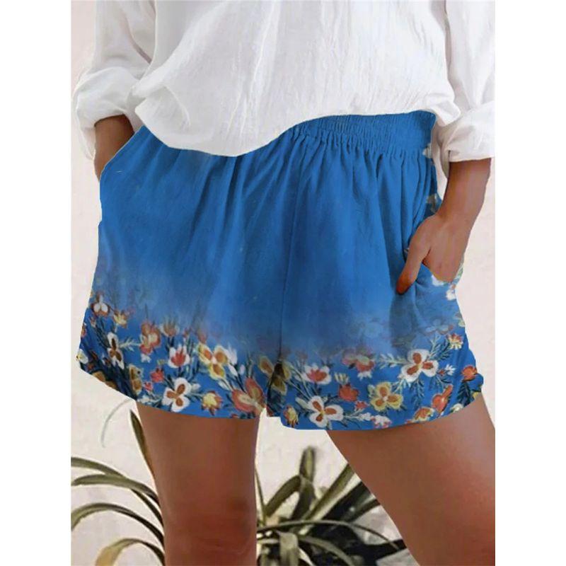 

Europe and America Cross Border Export Foreign Trade Plus Size Ladies Elastic Waist Shorts Sky Blue 3XL
