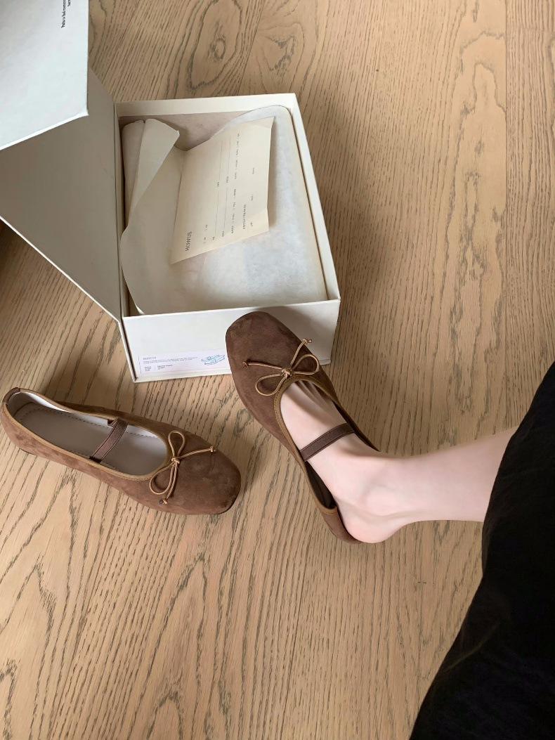 

Cowhide version~ Ballet versatile shoes with light mouth flat bottom bow single shoes women s genuine leather Mary Jane shoes 35