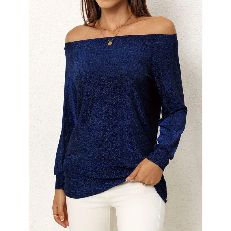 

Модная весенне-летняя футболка нового типа с открытыми плечами, повседневная, Wish, женская одежда для внешней торговли, сексуальная футболка с открытыми плечами, женская одежда, одежда, топ Blue S