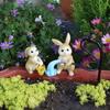 Easter Bunny Miniature Figurines Ornaments Resin Cute Rabbit Statues Flowerpot Decor for Patio Yard
