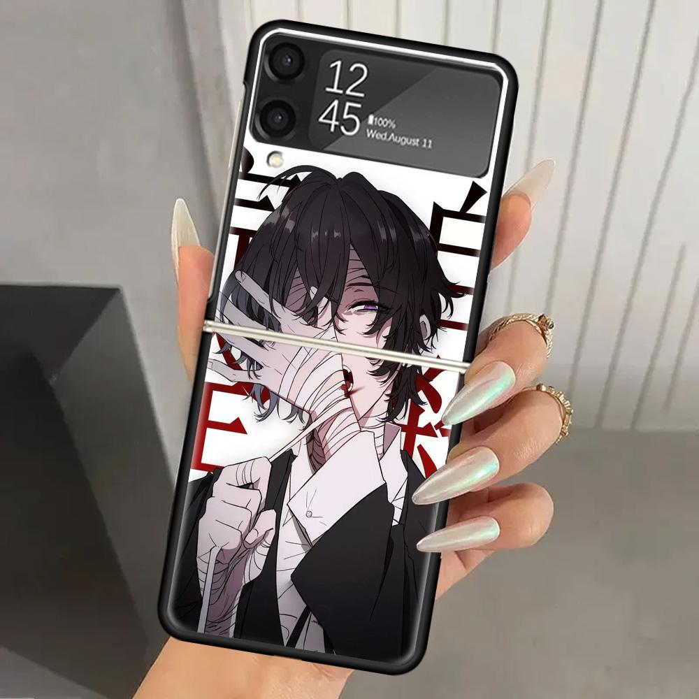 Bungo Stray Dogs Dazai Hard PC Phone Case For Samsung Galaxy Z Flip 6 5 4 3 Black Cover ZFlip6 Flip5 Flip4 5G Foldable Print Cas