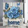 Flowers And Butterflies On Retro Wooden Boards Shower Curtain, Bathroom Shower Curtain, Waterproof Shower Curtain With Hooks