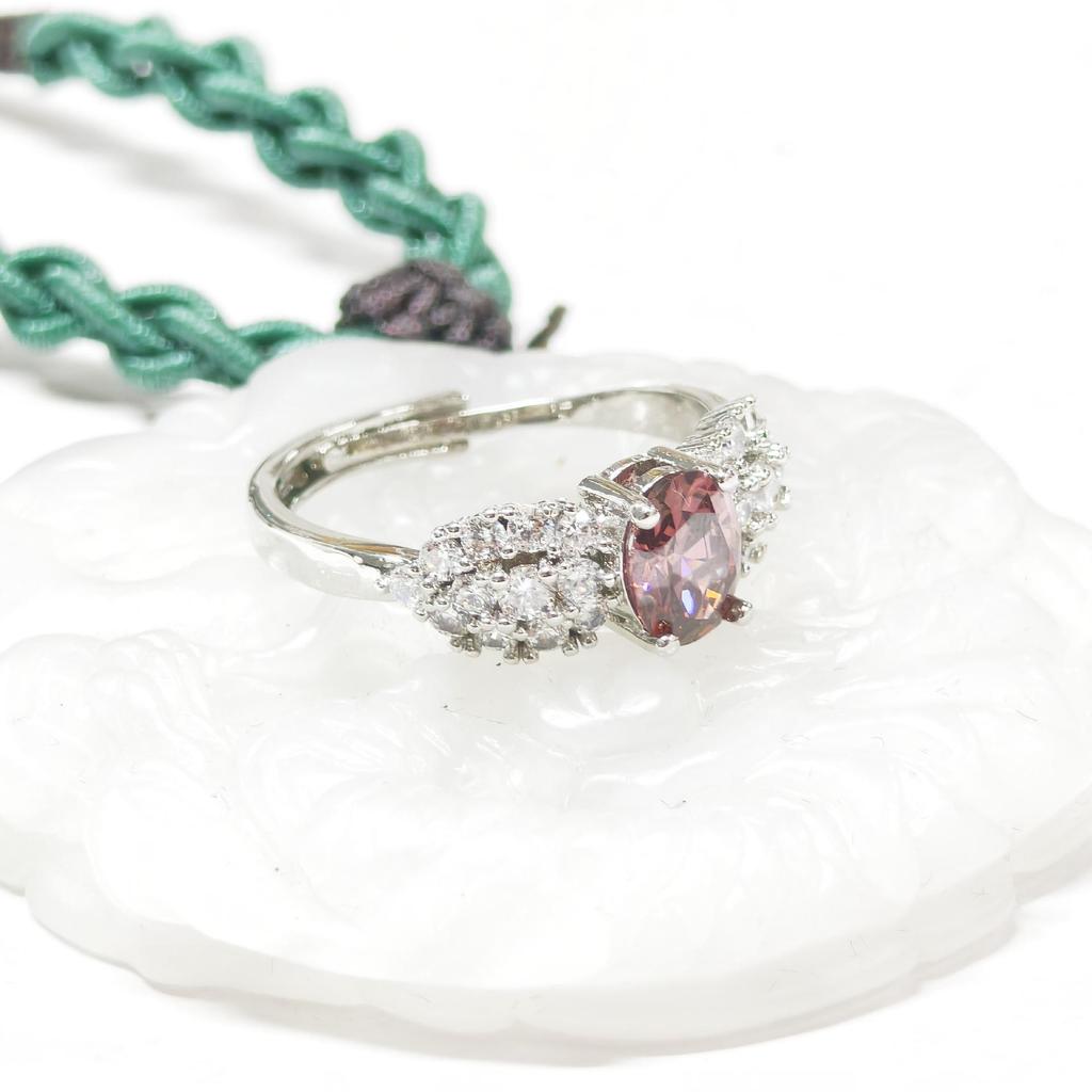 Gusen Jewelry Ice Flower Cut Oval Zircon Ring with High Carbon Diamond - Colorful European and American Style