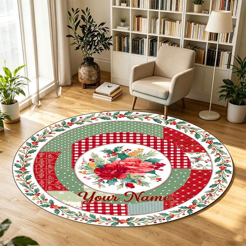 Fiori floreali (1133) Tappeto Circolare in Velluto di Cristallo Personalizzabile con Nome e Testo Tappeto Morbido Rotondo per Pavimento per Decorazione Soggiorno Camera da Letto