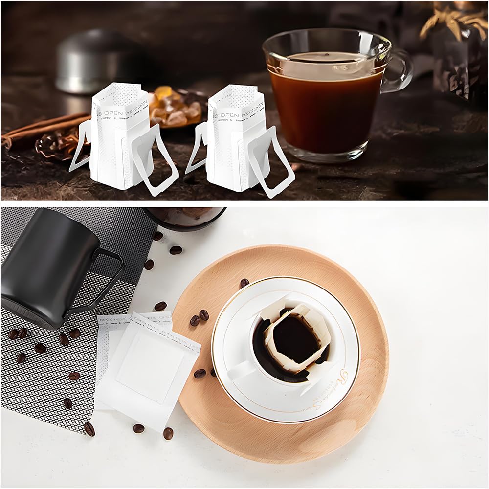 YJRUNFU Coffee Paper Drip Filter Bags 200-Pack Single Hanging Ear Portable Pour Over 9 x 7.5 cm Disposable Food-Grade Non-Woven Bag