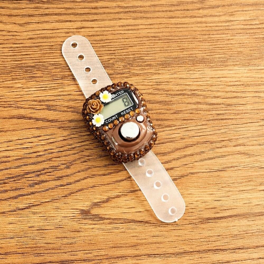 Reset Button Digital Finger Counter Rhinestone Decor Ring Tally Counter for Knitting