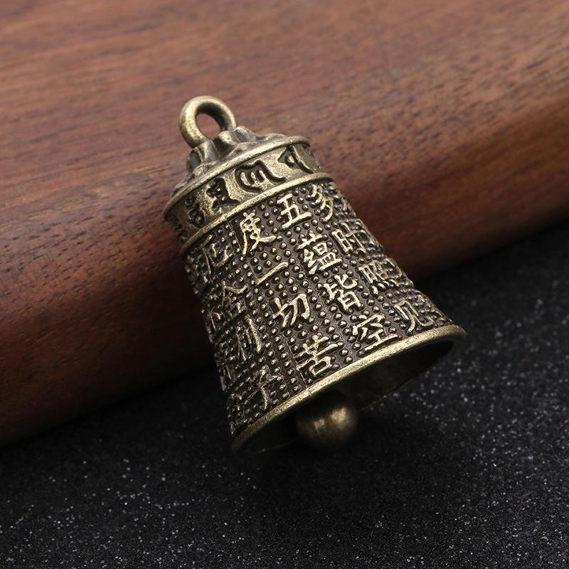 Brass Heart Sutra Bell Keychain Six Character Mantra Durable for Believers Daily Use Gifts