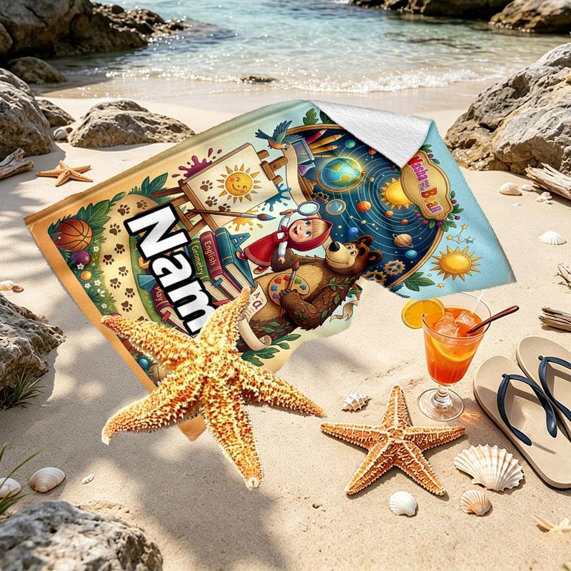 Custom Name Personalized Masha and the Bear Print Beach Towel, for Trip Camping Beach Party Home Decor, Birthday Gift for Family & Friends