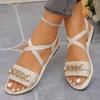 Women's Flat Sandals with Elastic Back Strap Chain Accent Open Toe Slip On Summer Casual Footwear for Outdoor and Indoor Wear